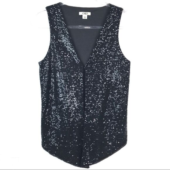 Cato Dark Gray Sequin Sleeveless Cardigan Vest Small - Picture 1 of 7